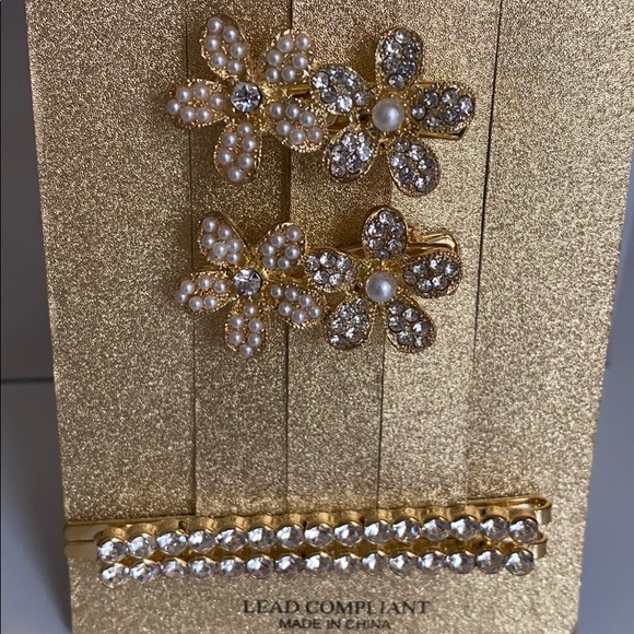 Natasha Couture Accessories - Hair pins  pearl gold stones Floral Bridal party